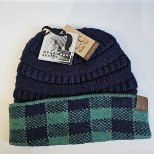 C.C Navy and Green Plaid Beanie